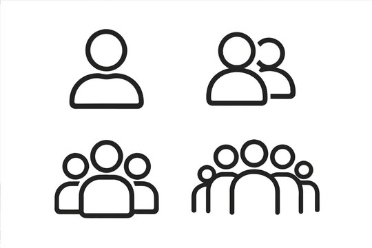 User avatar icon set, outline profile person symbol, single account pictogram, two users, three members, group crowd of people, team login sign, UI web app vector illustration