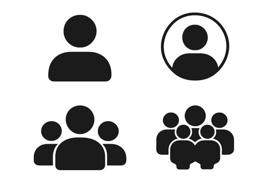 People and user avatar icon collection, individual profile silhouette, contact login button, team group crowd pictogram set, social network community user interface symbol vector