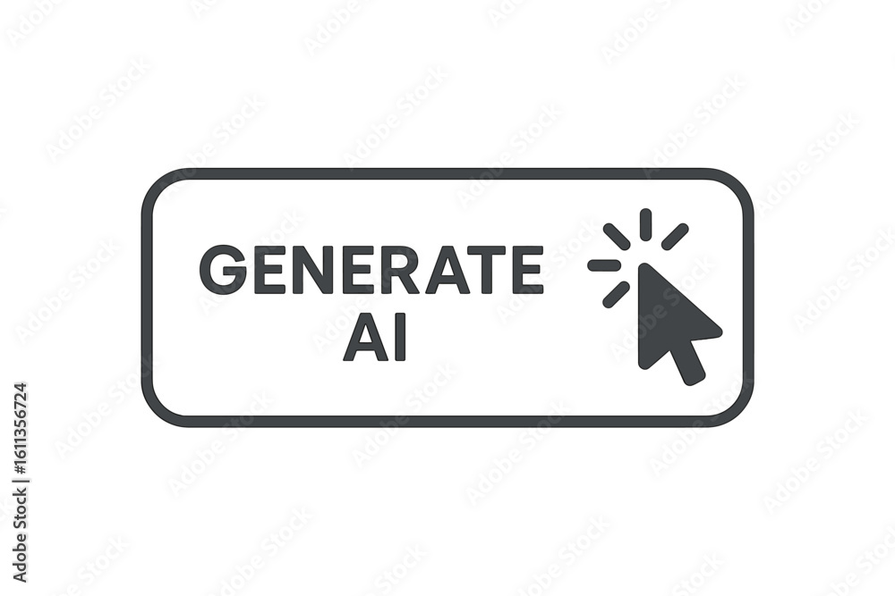 Aufkleber generate ai button icon with clicking cursor pointer, flat outline symbol for app or website ui ux c