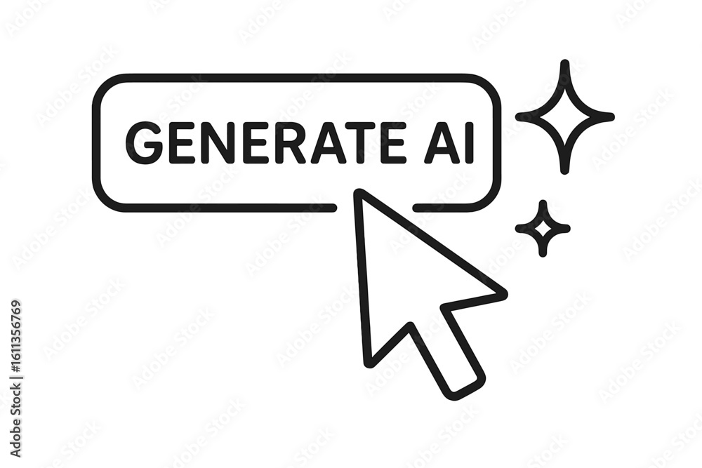 Aufkleber generate ai button icon with mouse cursor click and sparkles outline. artificial intelligence comman