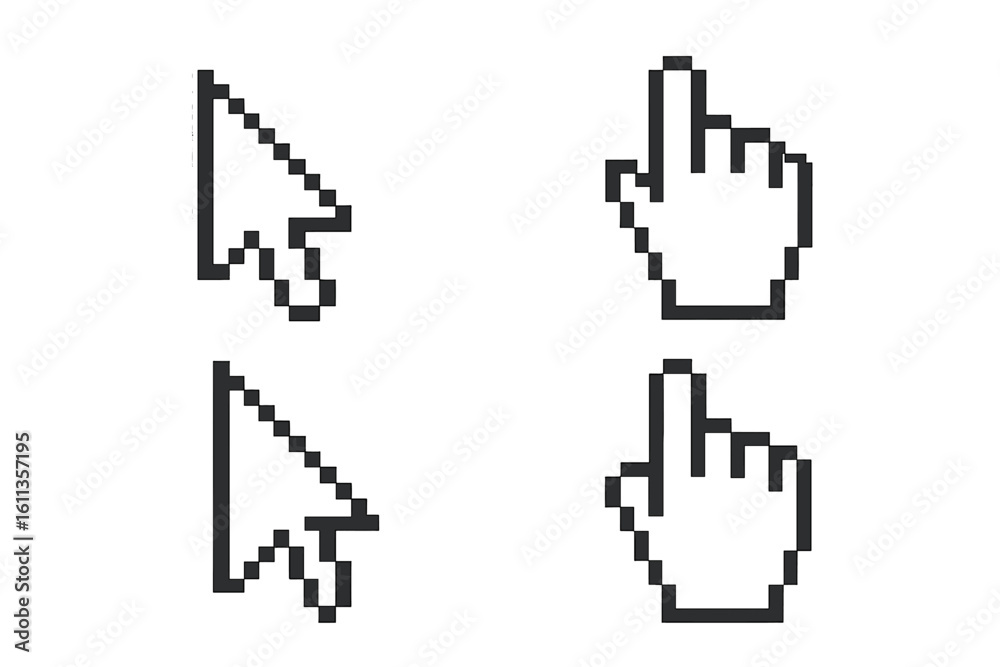 Aufkleber pixelated cursor and hand pointer icon set, retro 8-bit arrow click symbols, mouse pointer collectio