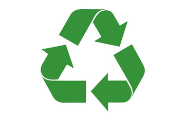 Green recycling symbol with three curved arrows forming triangle loop, eco sustainability icon, waste management emblem, reduce reuse recycle logo vector isolated