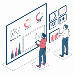 Two Businessmen Analyzing Data on a Large Interactive Dashboard