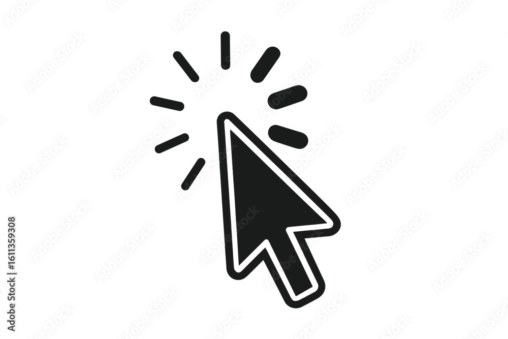 Poster mouse cursor click loading icon computer mobile app ui design. black pointer white stroke vector ill
