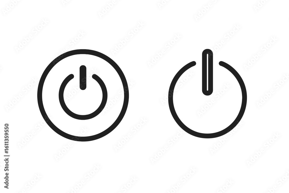 Poster power on off button icon set. electrical switch symbol. ui interface element. technology control gra