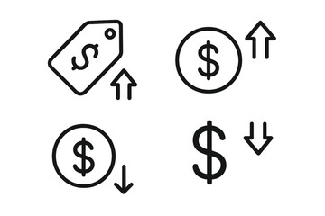 Financial growth decline icons set dollar money symbols arrows up down price rate profit cost increase decrease business economics vector illustration transparent background