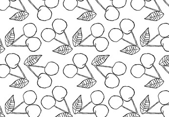 seamless cherry pattern - hand-drawn fruit doodle style