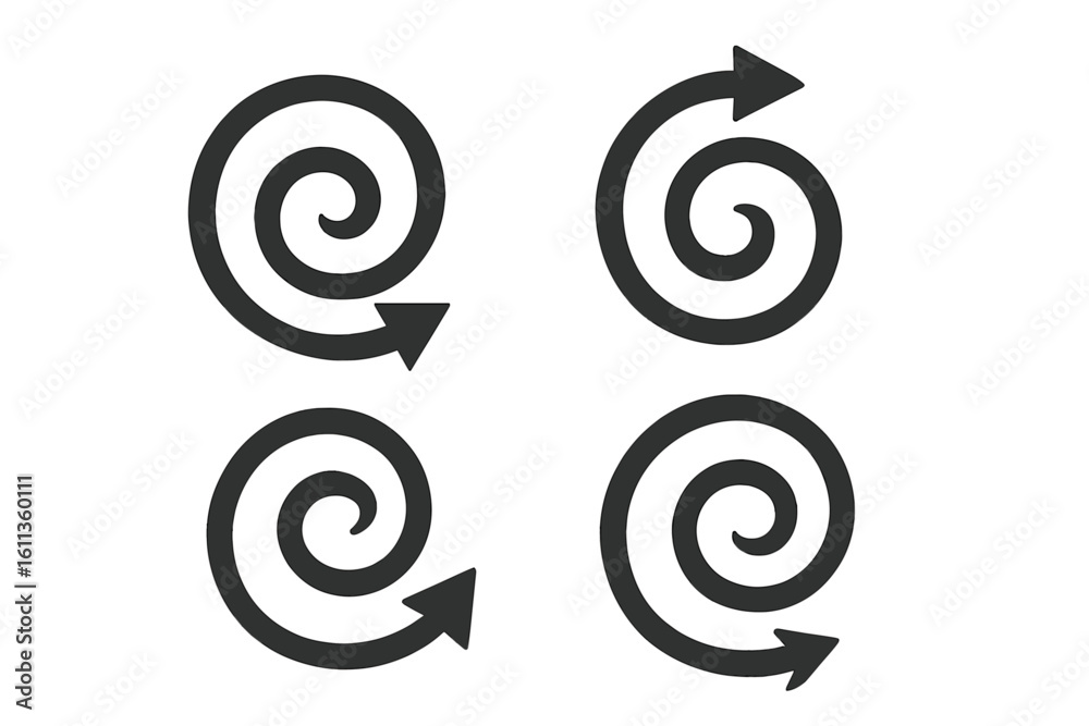 Poster spiral arrow icons set. rotating directional arrows collection. vector swirl symbols for loading, re