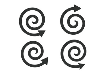 Spiral arrow icons set. Rotating directional arrows collection. Vector swirl symbols for loading, refresh, process flow. Transparent background graphics for web design