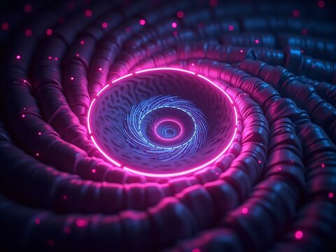 Abstract Neon Swirl Vortex with Glowing Pink and Blue Lights