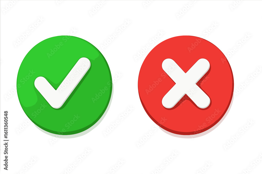 Poster 3d check mark and cross buttons vector set. accept reject symbols. yes no icons. approval denial int