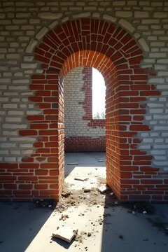  Detailed Closeup of an Abandoned Brick Wall with Archway