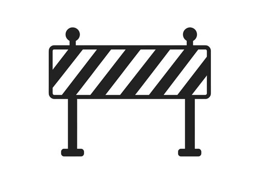 Construction road barrier with diagonal caution stripes, traffic barricade icon, warning roadblock safety sign board, silhouette vector illustration on transparent background