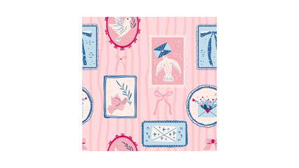 Whimsical pastel bird and love letter pattern perfect for romantic designs and cute backgrounds, adding a touch of sweetness and charm to any project