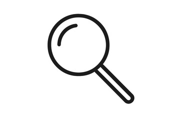 Magnifying glass search icon, minimal outline stroke vector for zoom, inspection, discovery, detective research, find focus, exploration pictogram, illustration on transparent background