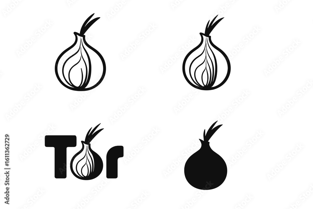 Poster tor browser onion logo icon set. symbol of privacy, anonymity and internet security. anonymous secur