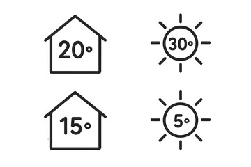 Inside and outside temperature icons. Vector symbols for weather, climate control, home heating, and air conditioning. Hot summer and cold winter comparison concept.
