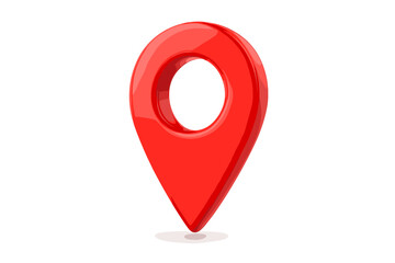 Red 3D map location pin icon, GPS navigation marker symbol, glossy geolocation pointer, travel navigation tag, route waypoint direction sign, isolated vector illustration on white