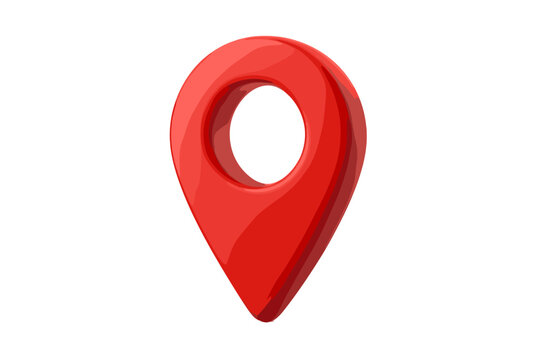 3D red map pin pointer location icon for GPS navigation, glossy geo tag marker symbol, travel route locator, digital map element, isolated transparent vector illustration