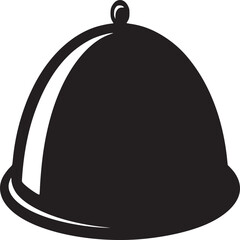 A black and white graphic illustration of a covered serving dish on a white background plain design