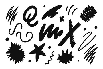 Fototapeta premium Hand drawn abstract shapes and elements in black color Doodle style vector illustration for decoration design backgrounds patterns and creative projects on white background