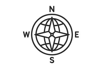 Navigation compass flat design icon. Globe world map meridian lines cardinal directions north south east west. Travel exploration geography vector symbol illustration