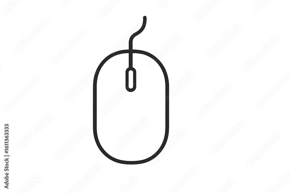 Poster minimalist wired computer mouse outline icon, thin line vector illustration of pc peripheral device 