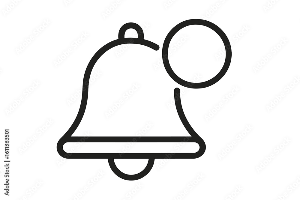 Poster outline notification bell icon with empty badge circle alert. minimal line art reminder symbol, push