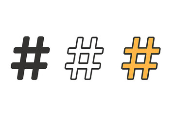 Obraz premium Hashtag icons set social media symbols vector collection. Digital marketing web elements black outline color design. Internet communication tags networking