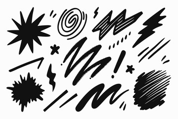 Hand Drawn Doodle Elements in Black and White a collection of abstract shapes stars lines swirls and scribbles for design accents and creative illustrations