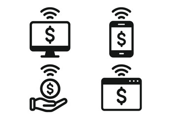 Internet banking icons set wireless online payment symbols digital finance electronic money transfer mobile web fintech vector graphics financial technology