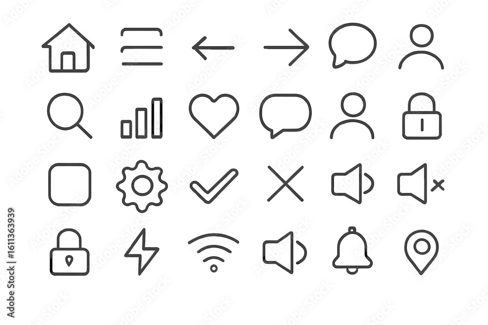Poster user interface line icon set for web and mobile app design. essential ui ux vector collection. minim