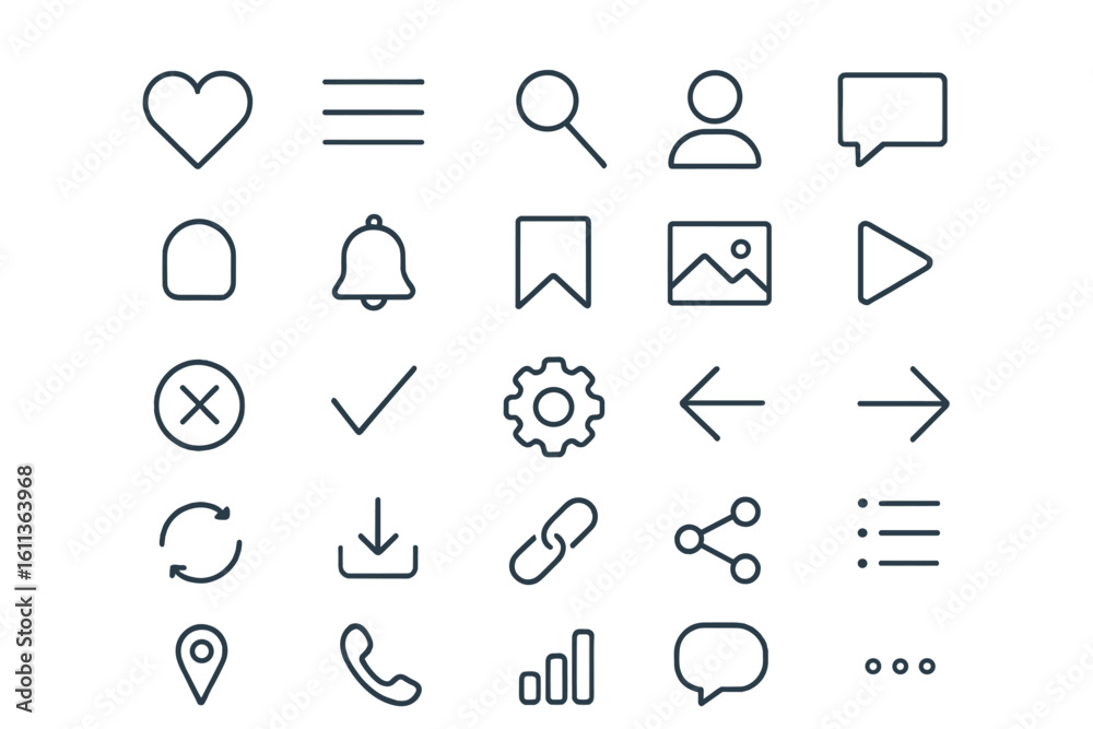 Poster line icon set web mobile user interface ui ux vector pack outline linear style transparent backgroun