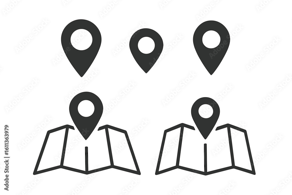 Poster location pin icon set. map pointer and destination marker for gps navigation. flat vector graphic fo