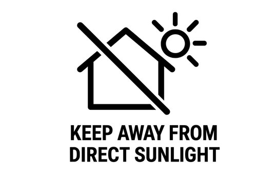 Keep away from direct sunlight packaging symbol. Product handling and care instruction label. Logistic icon for shipping and storage. Vector sign for package protection.