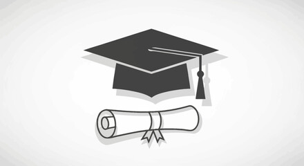 A graduation cap and scroll, representing education and achievement, on a white background.