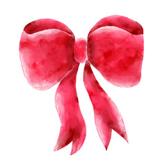 Cute red bow watercolor illustration clipart for festive decoration element.