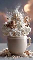 Dreamy Teddy Graham Latte Floating with Clouds and Whipped Cream