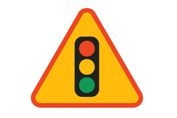 Traffic light ahead warning sign vector illustration, triangular road sign with red border, yellow background, red amber green signal icon, road safety caution symbol clipart