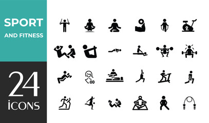 Sport and Fitness set of web icons in line style. Gym and fitness icons for web and mobile app. Healthy lifestyle, exercise, diet, nutrition, weight training, body care, workout.