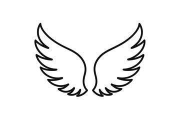 Fototapeta premium Angel wings silhouette icon vector. Symmetrical bird feather outline, guardian symbol, freedom flight concept, tattoo emblem, elegant black line art, isolated logo graphic design