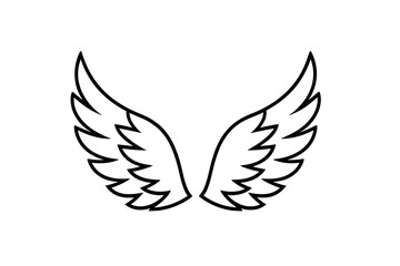 Fototapeta premium Vector outline angel wings icon, symmetrical bird feather silhouette, black line aviation emblem, guardian angelic symbol, freedom concept clipart, transparent background illustration