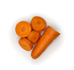 Fresh organic carrot slices isolated on white background. high quality food photography for cooking, recipe blogs, kitchen prints, and healthy diet concepts. Fresh orange carrot sliced on white.
