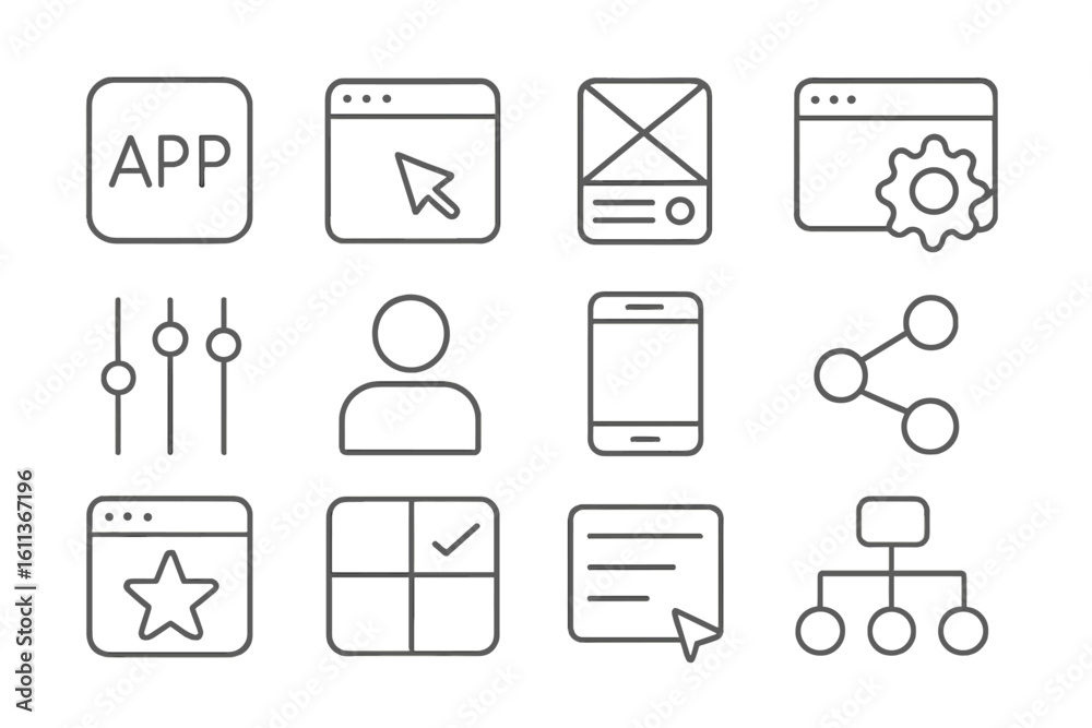 Fototapete user interface line icons set. ui ux design elements. web application mobile app symbols. settings p