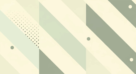 Abstract geometric design with diagonal stripes, dots, and subtle shading in muted green and beige tones.