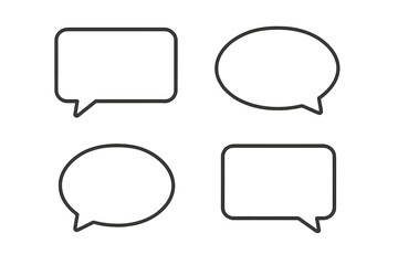 Speech bubble chat dialog conversation talk balloon outline vector icon set. Communication message box UI web design element template transparent background