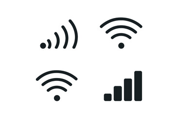 Wireless network signal flat icons set. WiFi connectivity symbols cellular signal strength bars vector graphics for apps websites UI design communication technology
