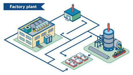 Isometric factory plant diagram industrial manufacturing process workflow illustration design concept
