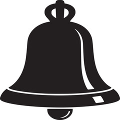 A black and white illustration of a bell with a clapper and a loop on top isolated on white