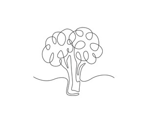 Fresh brocolli in single outline illustration. Continuous line art drawing of brocoli vegetable.